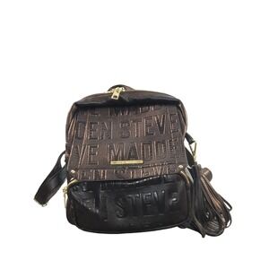 Steve Madden Womens Black Embossed Logo PVC Backpack Large Casual Daily Bag Work
